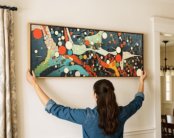 Vibrant Geometric Mid-century Modern Panoramic Print: Framed