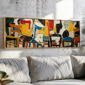 Moderne muurkunst uit het midden van de eeuw ingelijst - panoramische Bauhaus-muurkunst ingelijst - moderne print - brede muurkunst - geometrische horizontale muurkunst