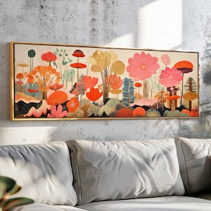 Mid Century Modern Botanical Wall Art Framed, Floral Wall Art Print, Horizontal Contemporary Wall Art, Large- Wide Wall Art, Above Bed Decor