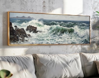 額装された海岸風景画：岩に打ち付ける波 - Etsy 日本