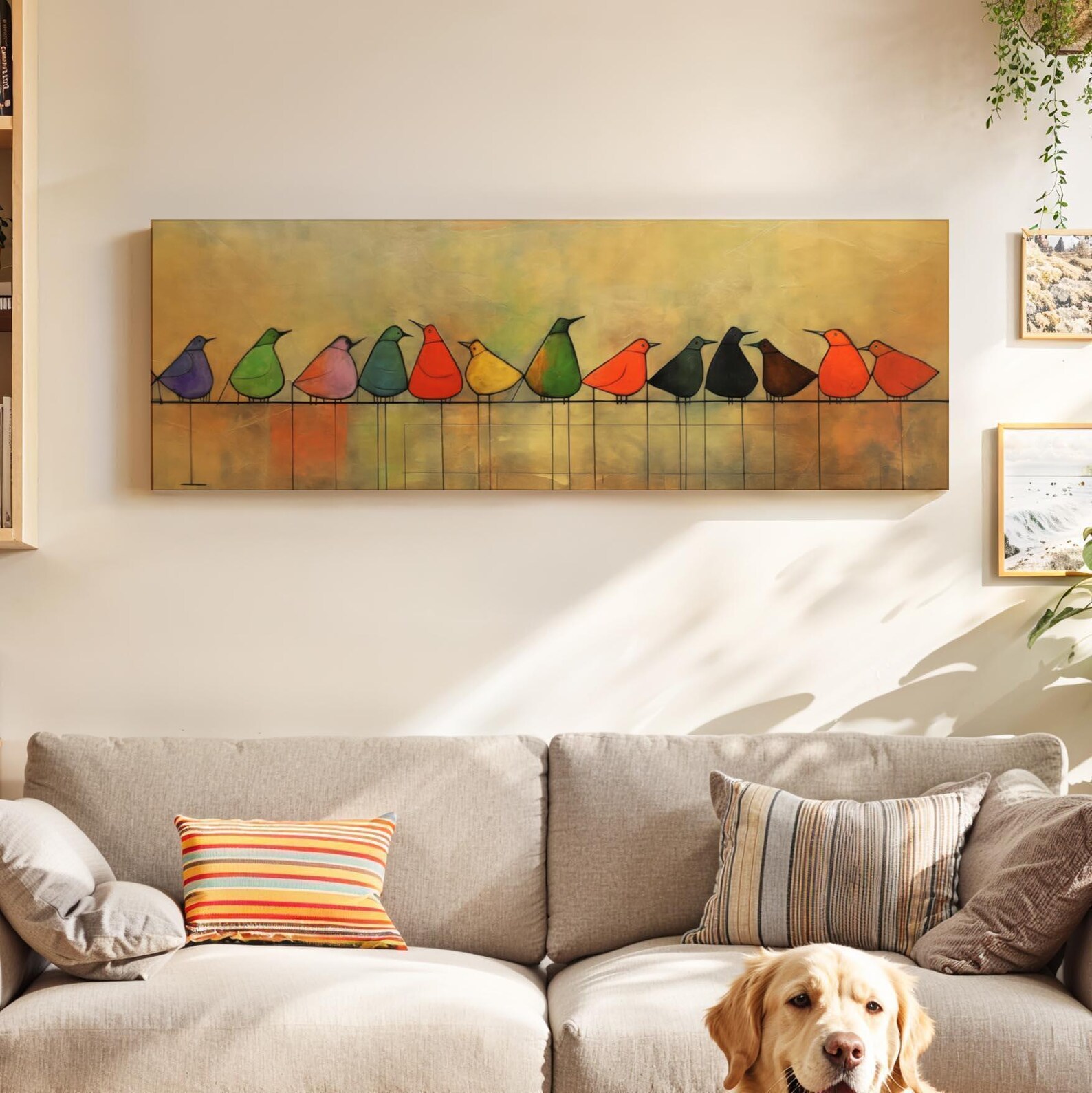 Mid Century Modern Birds on Wire Framed Wall Art: Abstract Print - Etsy