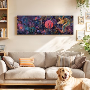 Framed Surreal Landscape: Colorful Gothic Panoramic Print, Abstract Moody Wall Art for Bedroom Decor