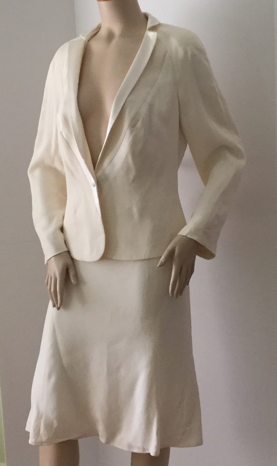 Escada Ivory Silk Skirt Suit Size DE42 US12