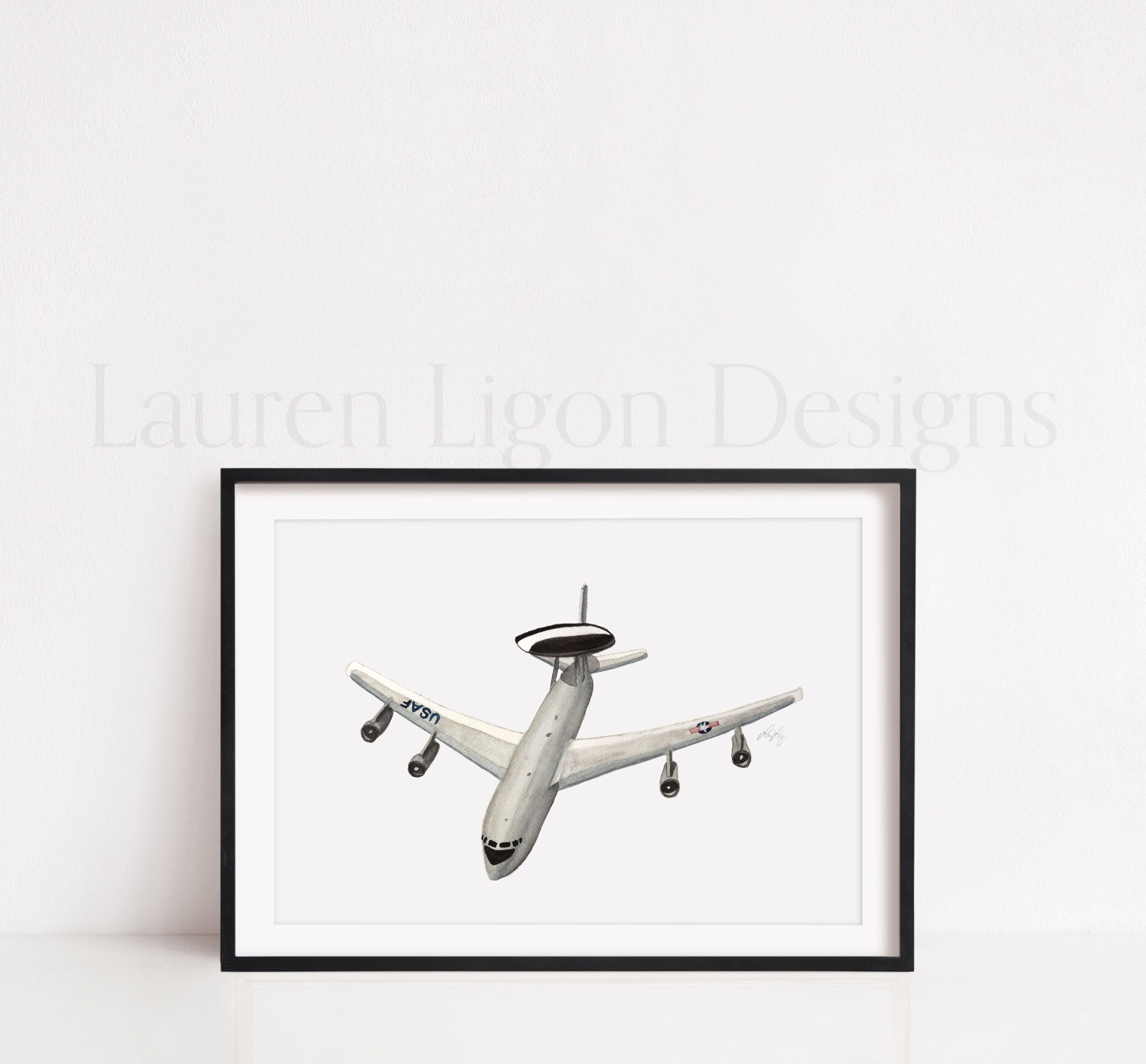 Awacs Air Force Plane Watercolor Painting Boeing E 3 Etsy