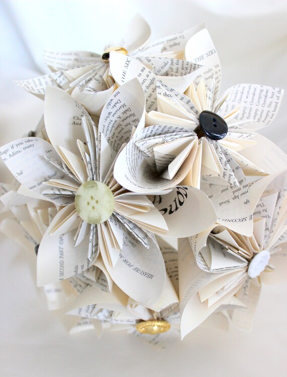 Shakespeare Book Paper Flower Bouquet Origami Paper Flowers Book Page Flowers Custom Wedding Bouquet Paper Flower Art Vintage
