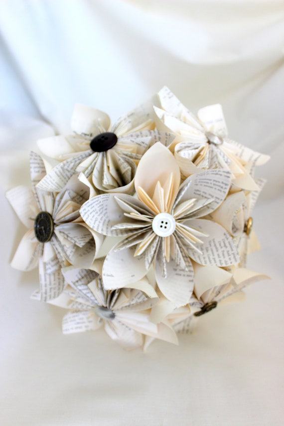 Custom Steampunk Vintage Book Paper Flower Bouquet Origami Paper Flowers Book Page Flowers Custom Wedding Bouquet Paper Flower Art