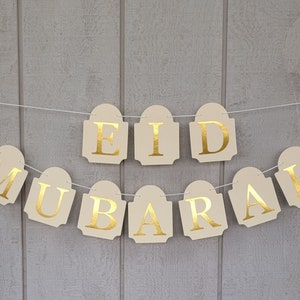 Eid Mubarak Banner – Gold Foil Eid Garland | Ready-to-Hang Ramadan Eid Décor | Islamic Home & Party Decoration