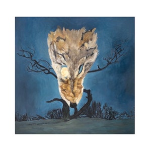 Lune de coyote. Impression d&#39;oeuvres d&#39;art originales. 8,5 po. x 11 po.