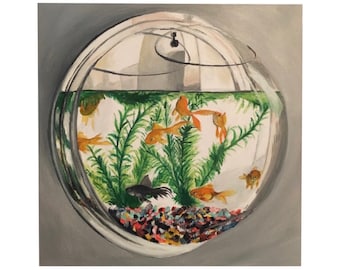 Fishbowl on the wall. Print of original painting.