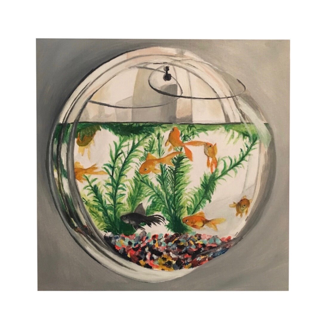 Fishbowl on the Wall. Print of Original Painting. 