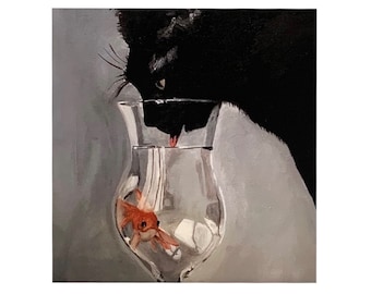 Glass of Goldfish. Print of original artwork. 8”x8”.