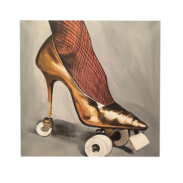 Rollerheel. Art print of original artwork. High heel skate with fishnets