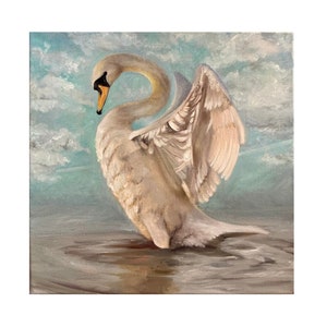 A swan. Art print of original painting. Swan in the clouds. Swan on the water. 8.5”x 11”