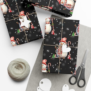 Cute Snowmen Funny Christmas Gift Wrap, Frosty Frolic & Spirited Candy Canes Elegant Holiday Wrapping Paper