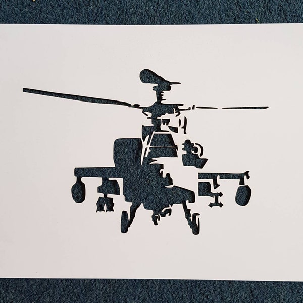 Pochoir A4 Apache Helicopter, découpé au laser dans du mylar