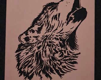 A4 Wolf head stencil, laser cut precision