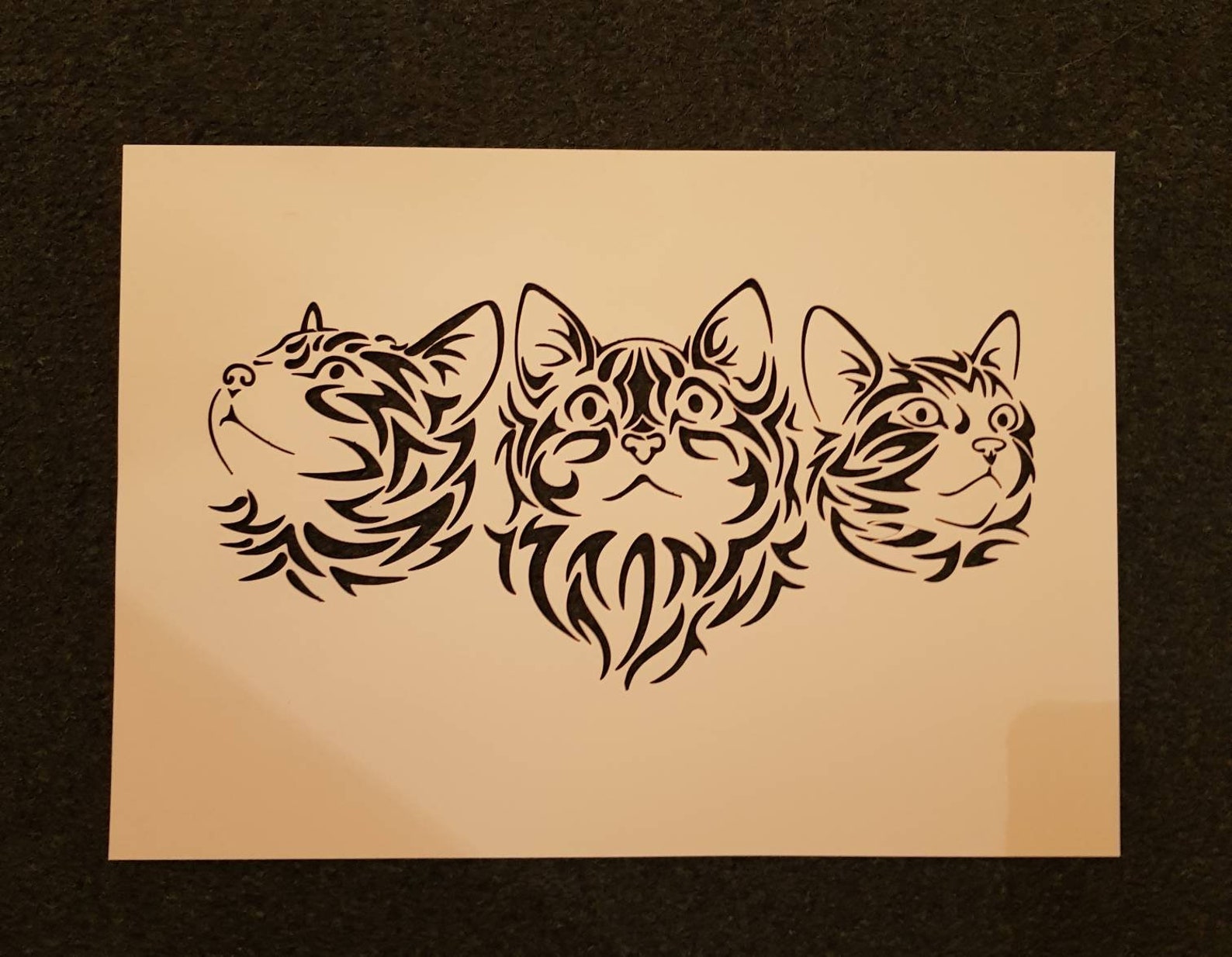 A4 Tribal cats stencil laser cut from mylar | Etsy