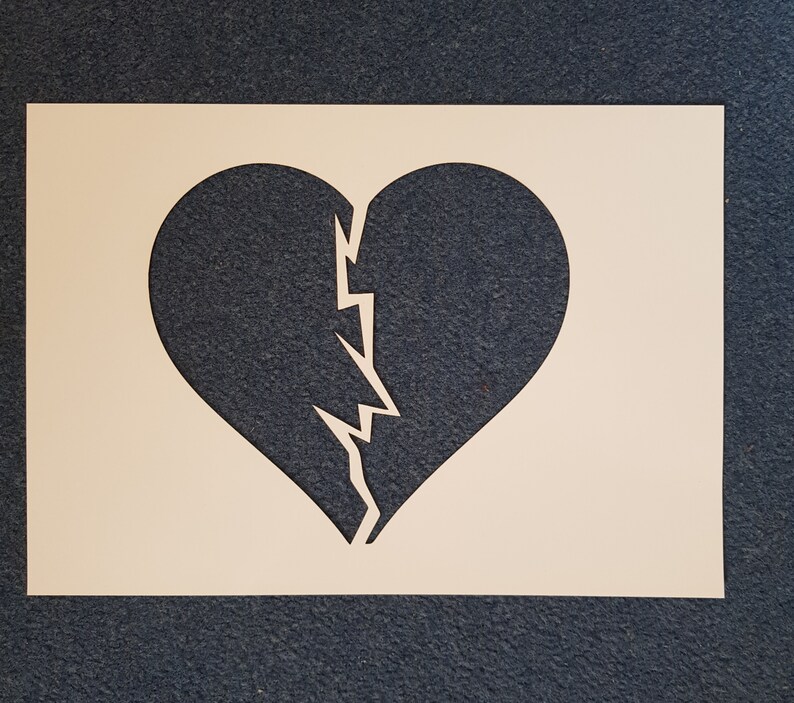 A4 Broken heart stencil laser cut from mylar | Etsy