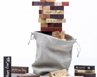 Alternative Wedding Guest Book 54 to 138 blocks - 5th Anniversary Gift - Engraved Tumbling Blocks Game Guestbook
