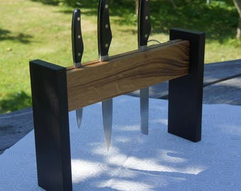 Portacuchillos de wengué y roble hecho a mano: Almacenamiento de cuchillos de cocina