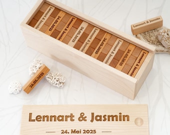 Luxury 54-138 blocks Wedding Guest Book Alternative, 5th Anniversary Gift, Engraved Tumbling Blocks Game Guestbook, Tumble Tower Guestbook