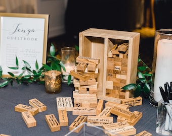 Luxury 54 to 138 blocks Wedding Guest Book Alternative - 5th Anniversary Gift - Engraved Tumbling Blocks Game Guestbook
