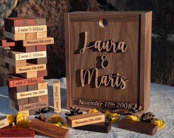 54 to 138 blocks Luxury Wedding Guest Book Alternative -  5th Anniversary Gift - Engraved Tumbling Blocks Game Guestbook