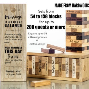 Luxury Wedding Guest Book Alternative 54 to 138 blocks -  5th Anniversary Gift - Engraved Tumbling Blocks Game Guestbook