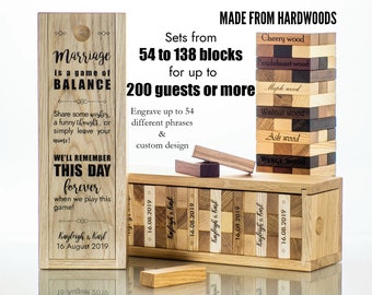 Luxury Wedding Guest Book Alternative 54 to 138 blocks -  5th Anniversary Gift - Engraved Tumbling Blocks Game Guestbook