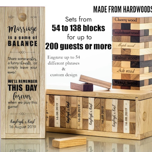 Alternative au livre d'or de mariage de luxe 54 à 138 blocs - Cadeau 5e anniversaire - Livre d'or du jeu de blocs gravés