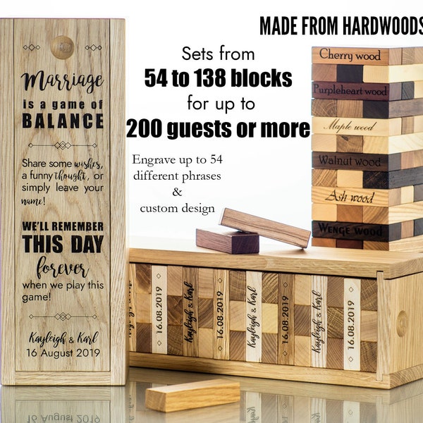 Luxury Wedding Guest Book Alternative 54 to 138 blocks -  5th Anniversary Gift - Engraved Tumbling Blocks Game Guestbook