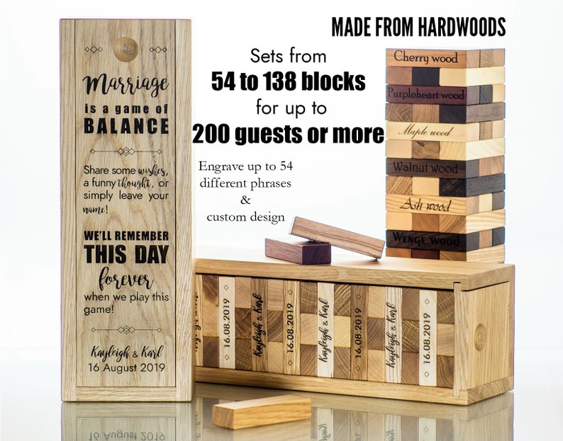 Luxury Wedding Guest Book Alternative 54 to 138 blocks 5th Anniversary Gift Engraved Tumbling Blocks Game Guestbook image 1