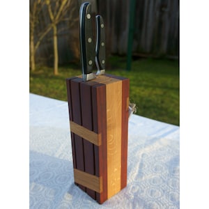 Oak & Padauk Knife Block - Modern Wood Knife Storage