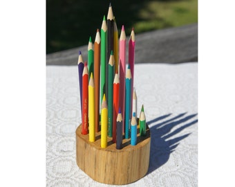 Oak Log Pencil Holder: Rustic Desk Organizer