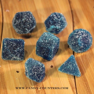 Blue Raspberry Candy Dice Play Set, Sweet and Sour Gummies, Tabletop Gaming Candies, edible polyhedral life counters, D20 Die