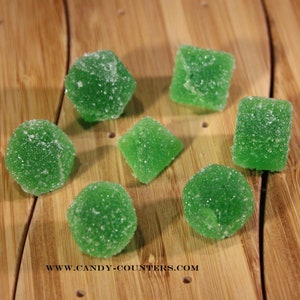 Juego de dados de caramelo de manzana verde, gomitas agridulces, Magic the Gathering, contadores de vida poliédricos, juego de rol de mesa, caramelos para juegos de cartas