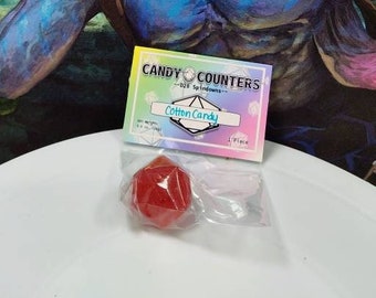 Cotton Candy D20 SPINDOWN Diabetic Hard Candy Dice, polyhedral candy tabletop roleplay gaming and Magic the Gathering card games