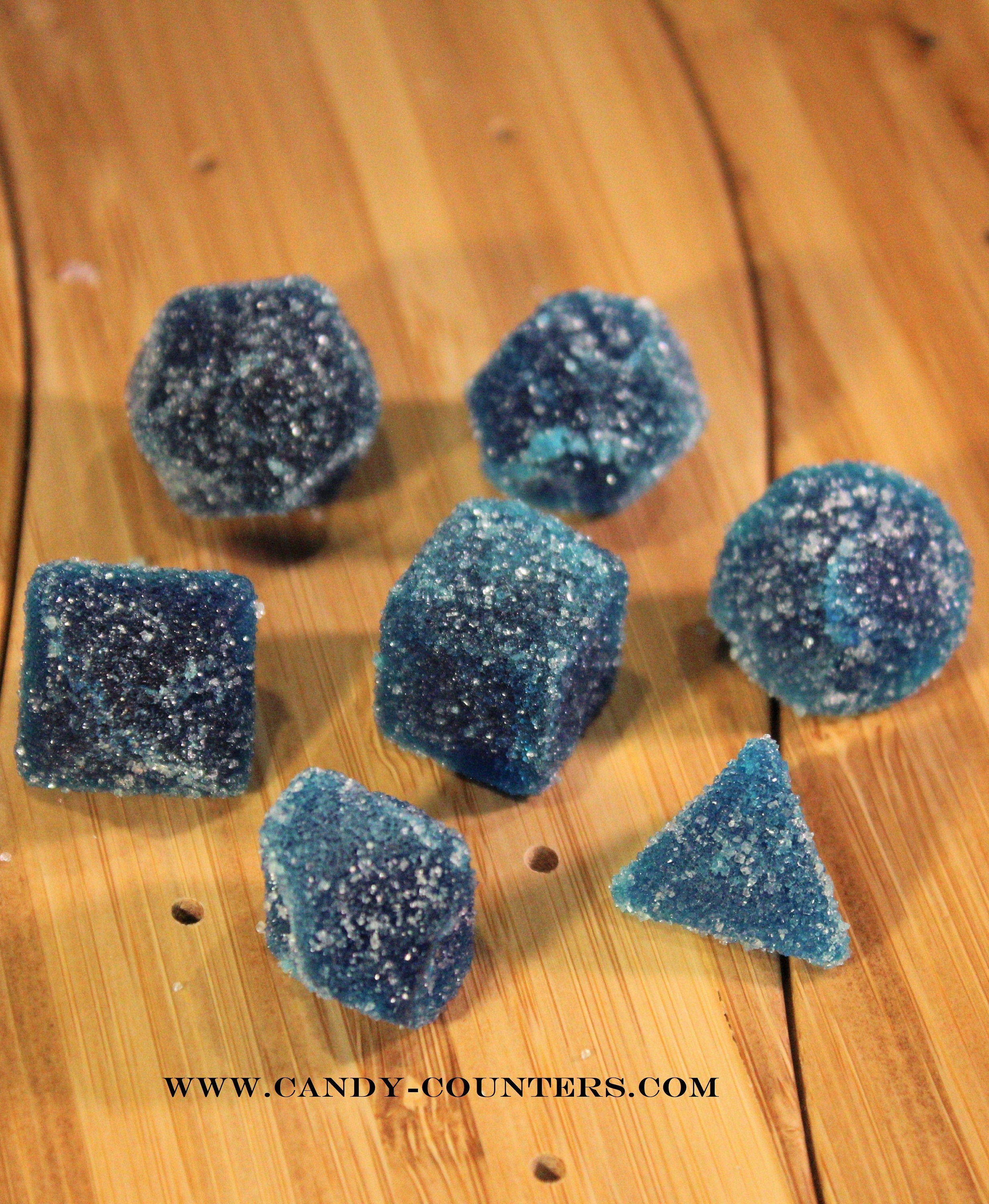Blue Raspberry Candy Dice Play Set, Sweet and Sour Gummies, Tabletop Gaming Candies, edible polyhedral life counters, D20 Die