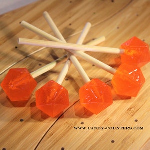 Orange Cream D20 LOLLIPOP Isomalt Dice, Tabletop Gaming, Diabetic Hard Candy, Polyhedral candy, Magic the Gathering Lollipops