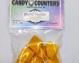 Glacial Bastion, Frozen Lemonade HARD CANDY PLAYSET Diabetic, polyhedral candy tabletop roleplay gaming and D&D, card games, Isomalt Candy,