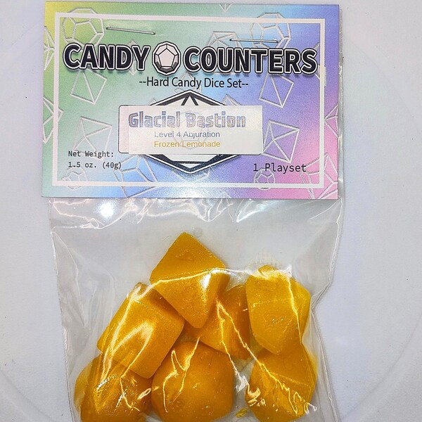 Glacial Bastion, Frozen Lemonade HARD CANDY PLAYSET Diabetic, polyhedral candy tabletop roleplay gaming and D&D, card games, Isomalt Candy,