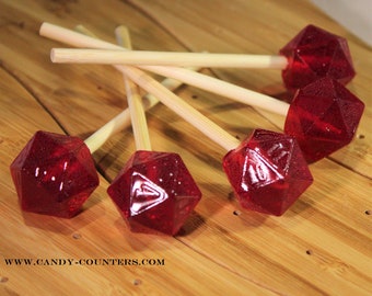 Cranberry Blueberry LOLLIPOP D20 Diabetic Hard Candy Dice, polyhedral candy tabletop roleplay gaming and Magic the Gathering card games