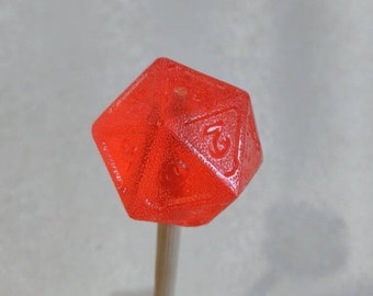 Fireball Whiskey D20 LOLLIPOP Cinnamon Spicy Diabetic Dice, Isomalt Hard Candy, Magic the Gathering Candy Life Counters,