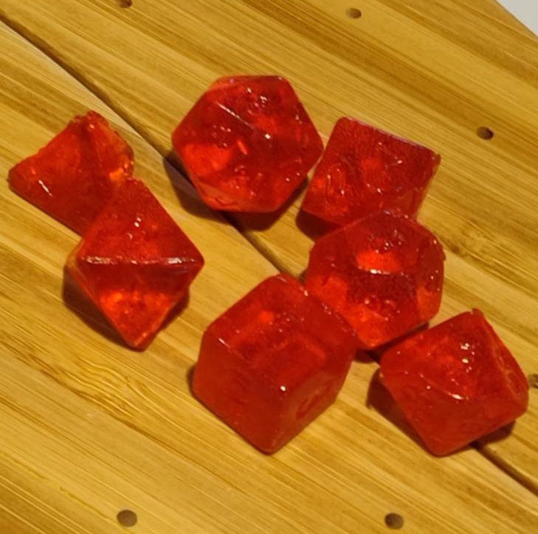HARD CANDY DICE Playset Strawberry Diabetic Candy, Bead Counters, Edible D20 Dice, Dungeons and