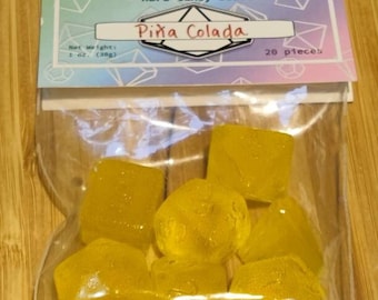 HARD CANDY DICE Playset Pina Colada, Pineapple and Toasted Coconut Diabetic, Dungeons and Dragons Roll for Initiative, Candy Life Counters