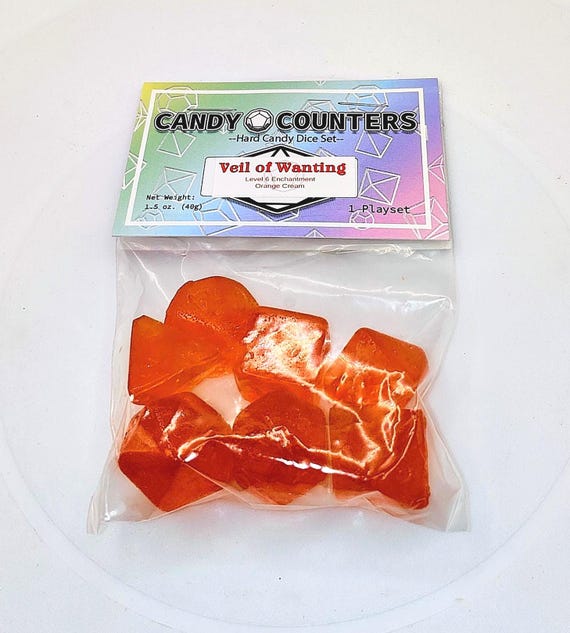 Veil of Wanting Orange Cream HARD CANDY PLAYSET Isomalt Dice, Tabletop Gaming, Diabetic Hard Candy, Magic the Gathering Lollipops