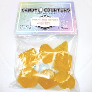 Dreamer’s Refuge, HARD CANDY DICE Playset Pina Colada, Diabetic, Dungeons and Dragons Roll for Initiative, Candy Life Counters