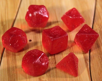 Wild Strawberry Candy Dice Play Set, Kohakutou Gummies, Dungeons and Dragons Tabletop Gaming, DND edible polyhedral dice candy life counters