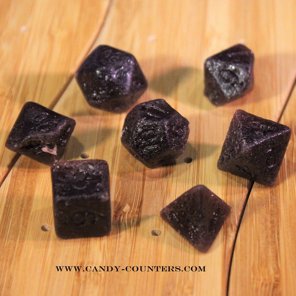 Black Cherry Candy Dice, Kohakutou Gummies, Polyhedral Dice Set for Role Playing Games, Card Games and Puzzels, D20 Candies, Roleplay DND