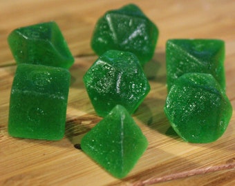 Green Apple Candy Dice Set, Kohakutou Gummies, Magic the Gathering, Polyhedral life Counters, Tabletop Role Play, Card Game Candies